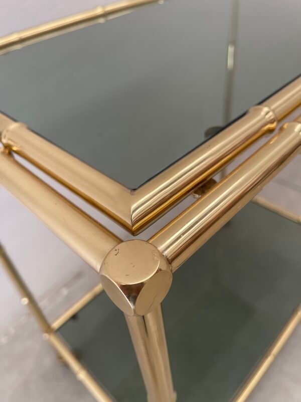 Carrello bar vintage in ottone e vetro fumé – stile bamboo - Image 5