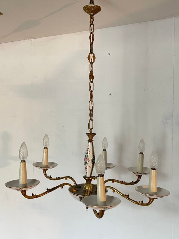 Lampadario vintage in ottone dorato e cristallo - Image 2