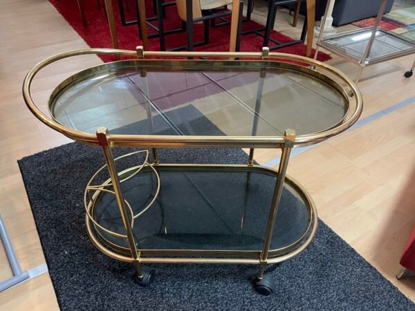 Carrello da bar/tè in ottone e vetro fumé – Stile Hollywood Regency - Image 2