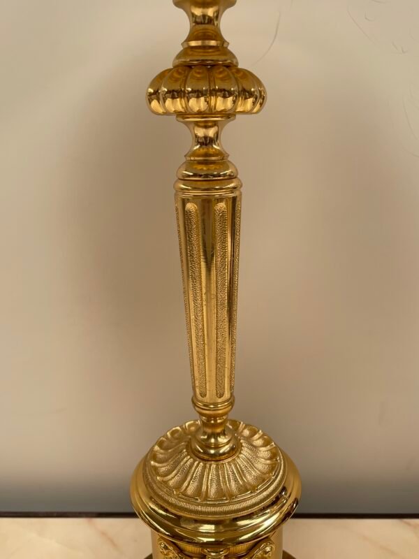 Lampada da Tavolo Classica in Ottone Dorato con Paralume in Tessuto Decorato - Image 5