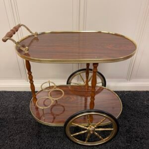 Carrello portavivande ovale in legno e ottone
