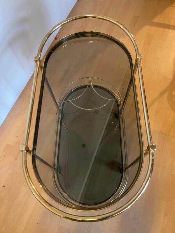 Carrello Bar Vintage in Ottone – Design Ovale con Vetro Fumé - Image 5