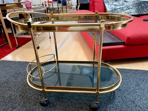 Carrello da bar/tè in ottone e vetro fumé – Stile Hollywood Regency - Image 4