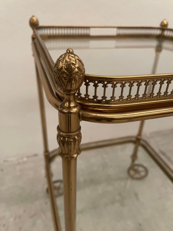 Carrello da tè in ottone dorato e vetro – stile francese - Image 3