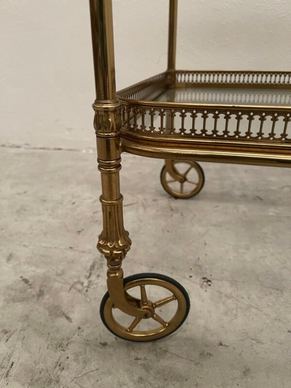 Carrello da tè in ottone dorato e vetro – stile francese - Image 2