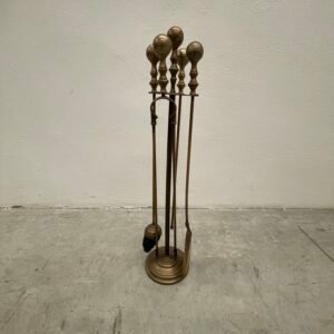 Set da Camino Vintage in Ottone – 5 Pezzi con Base Tonda