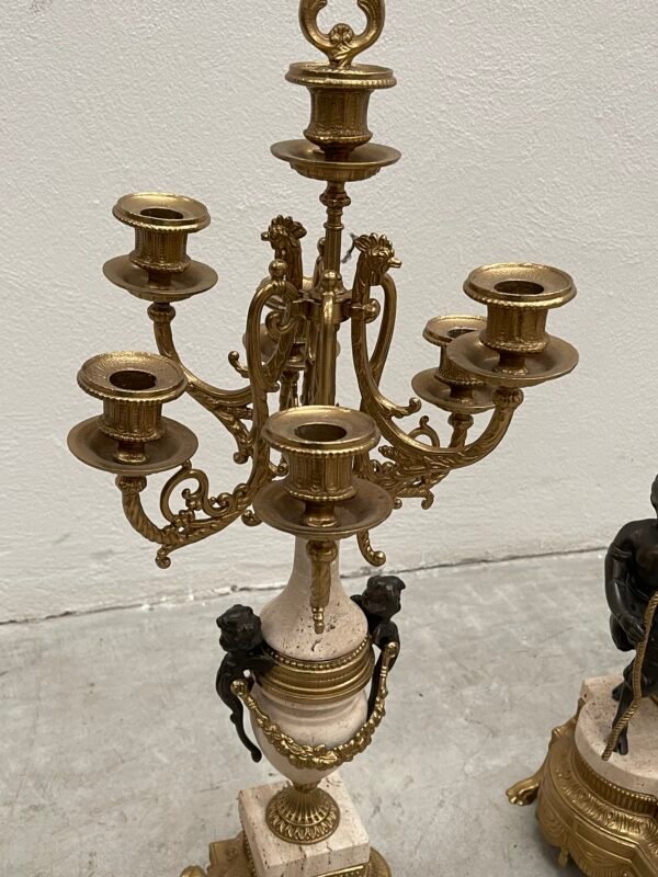 Sontuoso Candelabro a Sette Luci in Bronzo e Marmo - Image 5