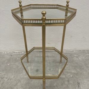 Tavolino Ottagonale Vintage in Ottone e Vetro