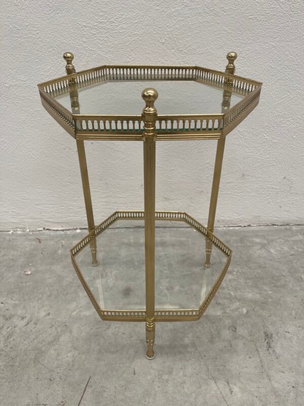 Tavolino Ottagonale Vintage in Ottone e Vetro