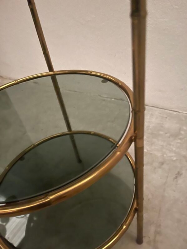 Carrello di Servizio a Tre Piani in Ottone e Vetro Fumé - Image 4