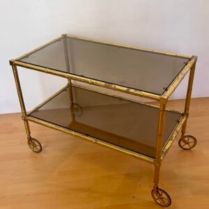 Carrello lungo in ottone stile bambù anni '70