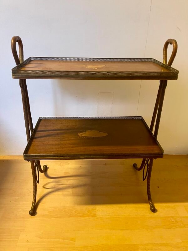 Tavolino con due piani in legno e ferro battuto vintage 1960 - Image 4