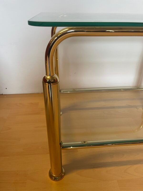 Tavolino Vintage Rettangolare in Ottone e Vetro - Image 3