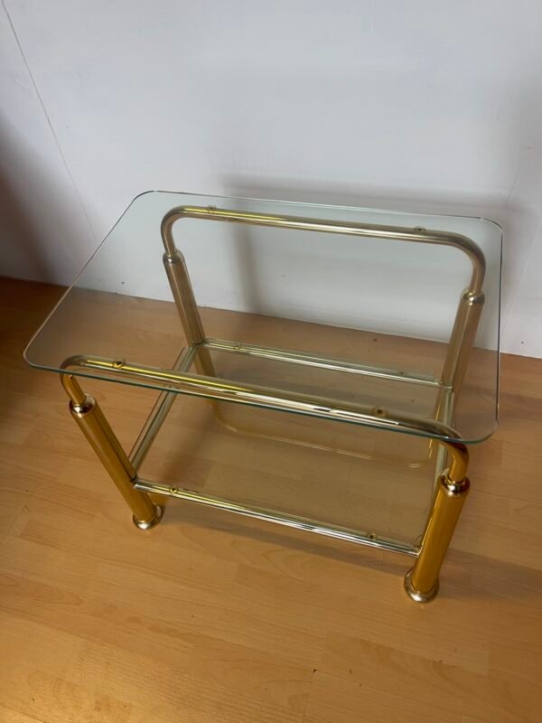 Tavolino Vintage Rettangolare in Ottone e Vetro - Image 2