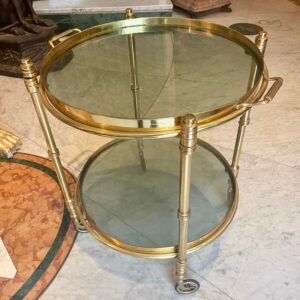 Carrello Bar/Portavivande Hollywood Regency in Ottone e Vetro Fumé