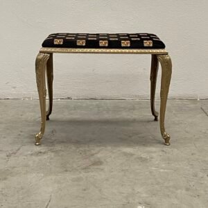 Sontuoso Sgabello in Stile Luigi XV Dorato e Tessuto Patchwork