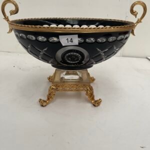 Vaso/Centro tavola in cristallo nero e bronzo dorato.