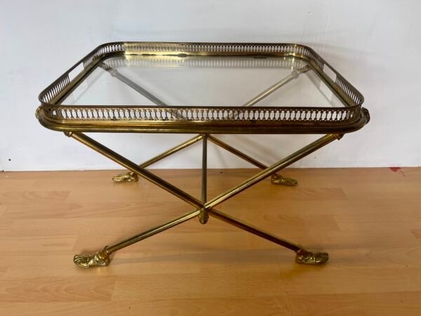 Tavolino in Ottone e Vetro con Piedi a Forma di Sandalo – Stile Hollywood Regency - Image 5