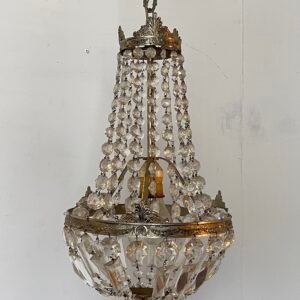 Lampadario in bronzo e cristallo stile classico, design a mongolfiera anni '50