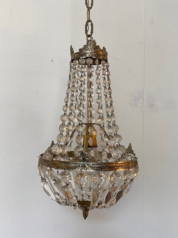 Lampadario in bronzo e cristallo stile classico, design a mongolfiera anni '50