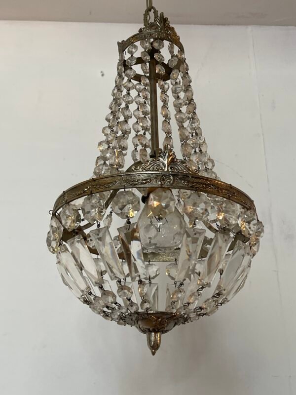 Lampadario in bronzo e cristallo stile classico, design a mongolfiera anni '50 - Image 2