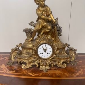 Sontuoso Orologio da Tavolo in Bronzo Dorato con Scultura di Fanciullo