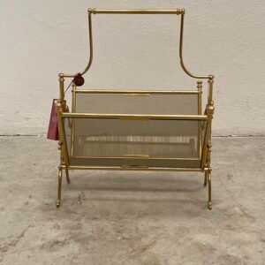 Portariviste vintage in ottone e vetro fumé – Design anni ’70