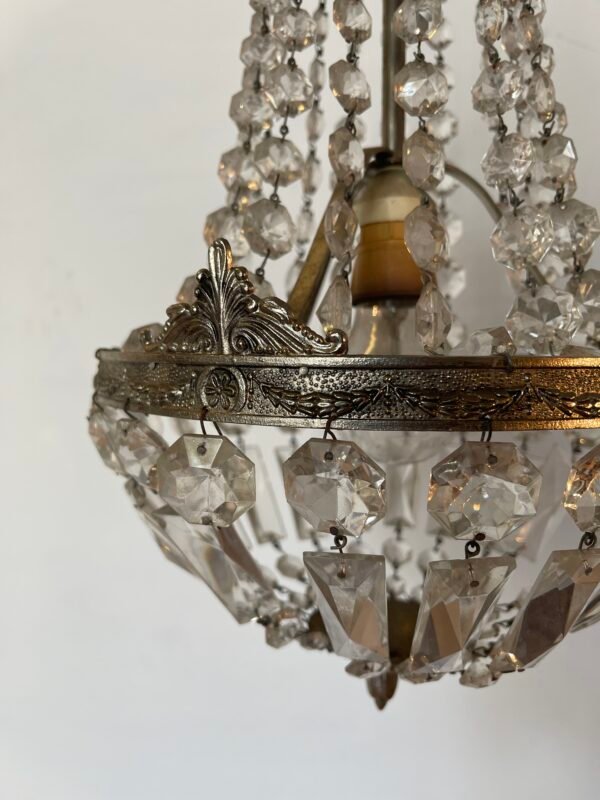 Lampadario in bronzo e cristallo stile classico, design a mongolfiera anni '50 - Image 3