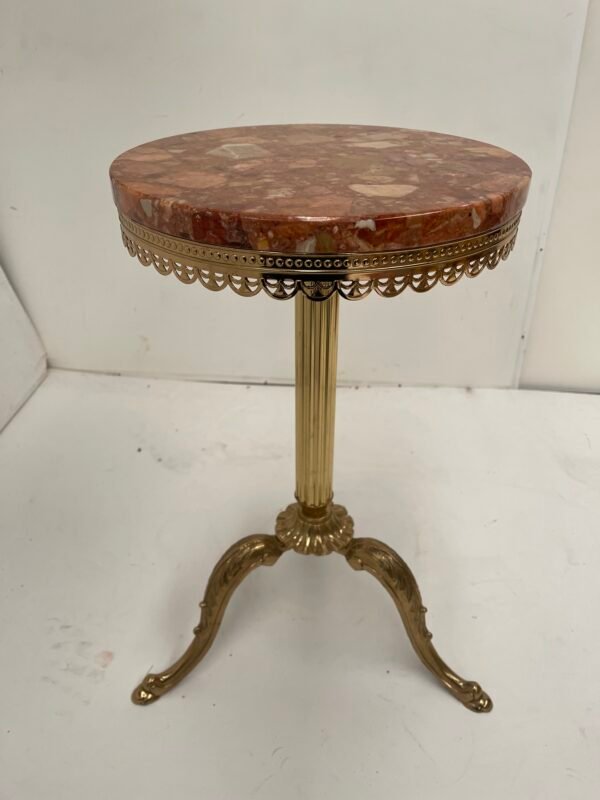 Tavolino rotondo con piano in marmo e base in ottone - Image 3