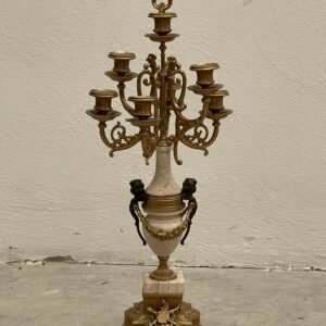 Sontuoso Candelabro a Sette Luci in Bronzo e Marmo