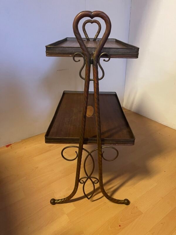 Tavolino con due piani in legno e ferro battuto vintage 1960 - Image 2