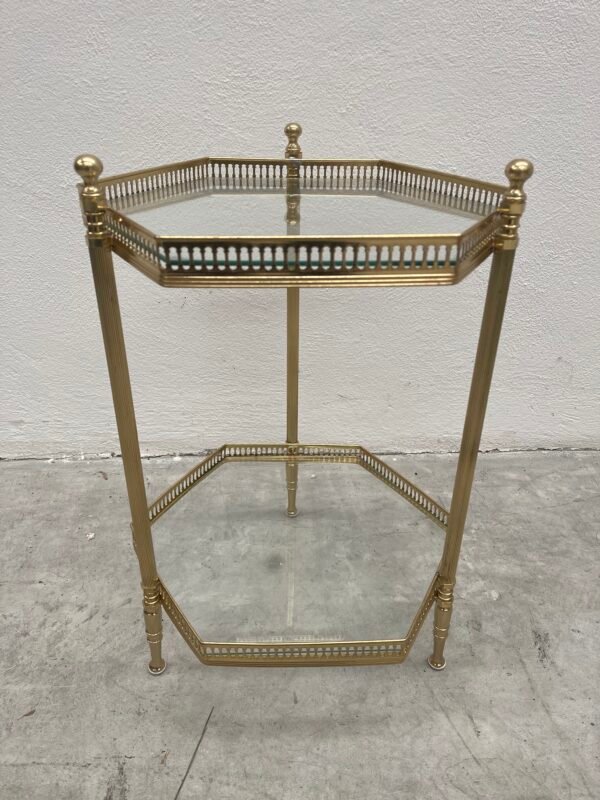 Tavolino Ottagonale Vintage in Ottone e Vetro - Image 4