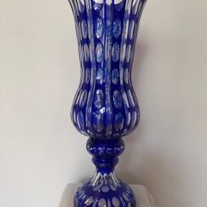 Magnifico Vaso in Cristallo Blu Cobalto Intagliato a Mano