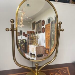 Elegante Specchio da Tavolo Ovale Basculante in Ottone Massiccio
