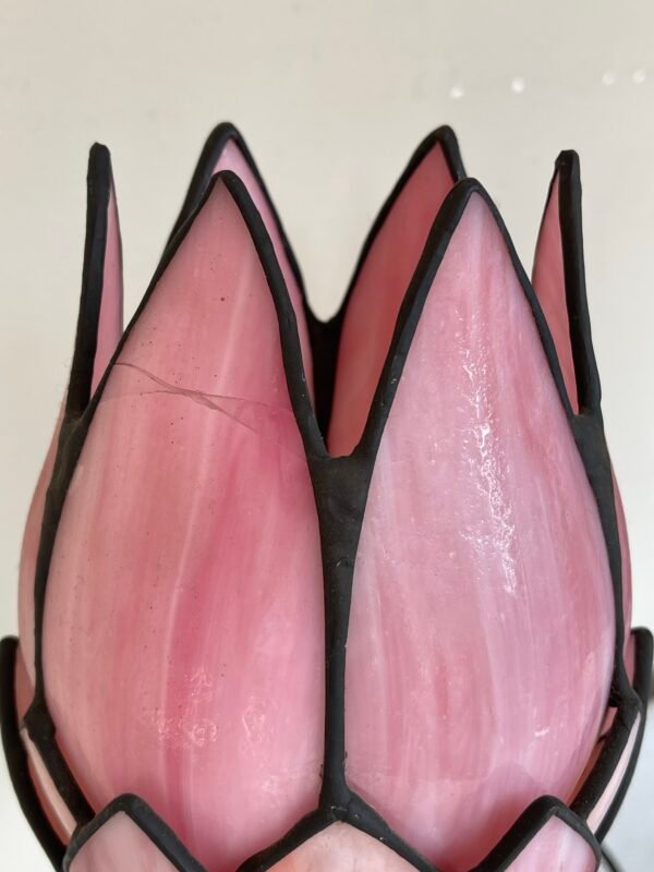Coppia di lampade stile Tiffany – Vetro colorato a forma di fiore di loto - Image 4