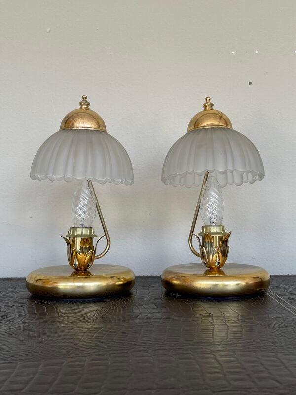 Coppia di lampade da tavolo in metallo dorato, stile vintage - Image 6