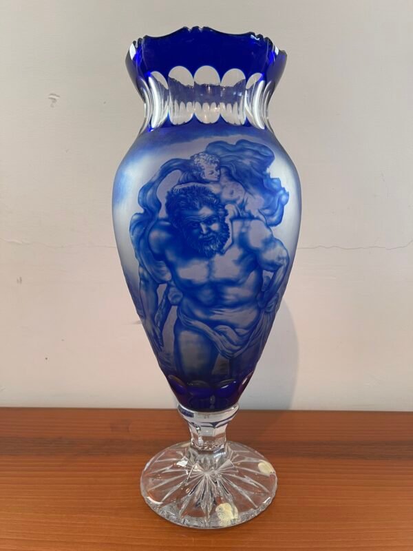 Vaso Artistico in cristallo Blu con Decori Incisi, italia anni '70 - Image 2
