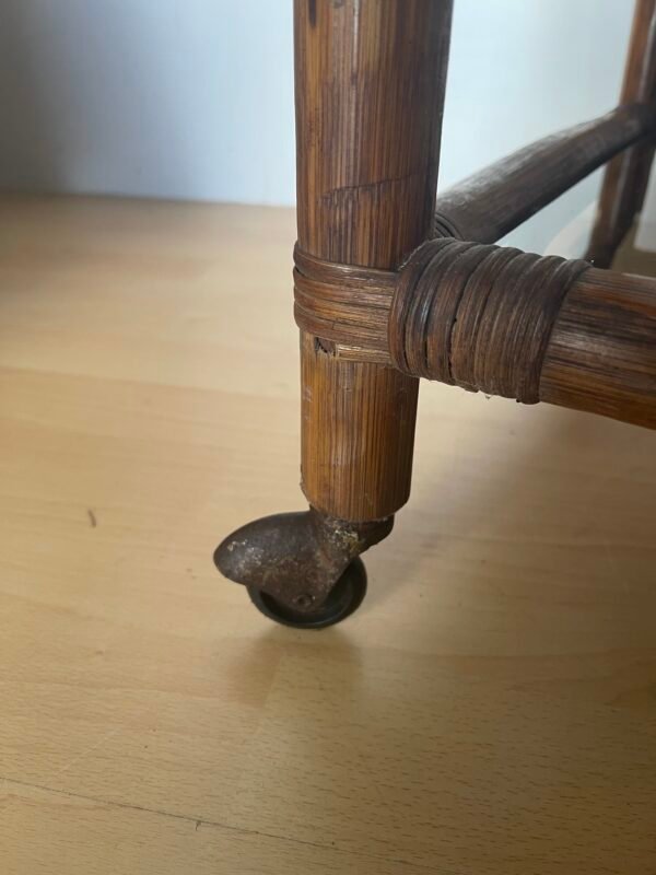 Carrello Bar/Portavivande Vintage in Rattan e Vetro Fumé - Image 4