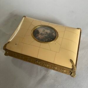 Scatola da Gioielli/Preziosi in Osso e Bronzo Dorato con Miniatura
