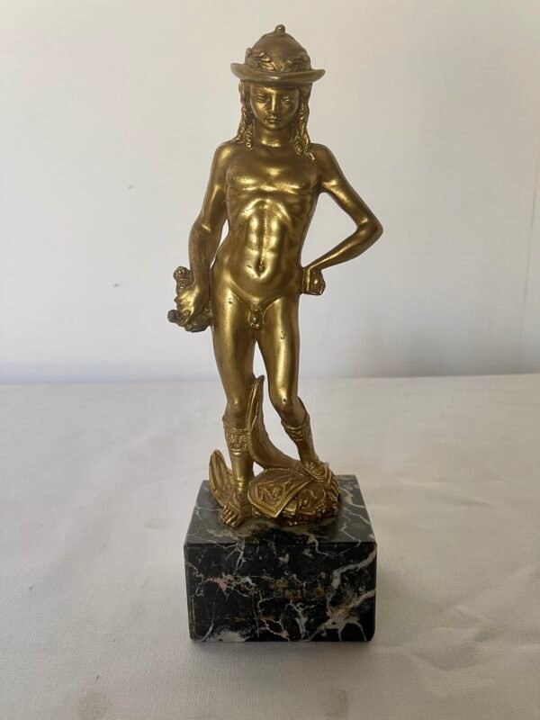 Statua "Mercurio/Ermes" in Bronzo Dorato su Base in Marmo Nero - Image 5