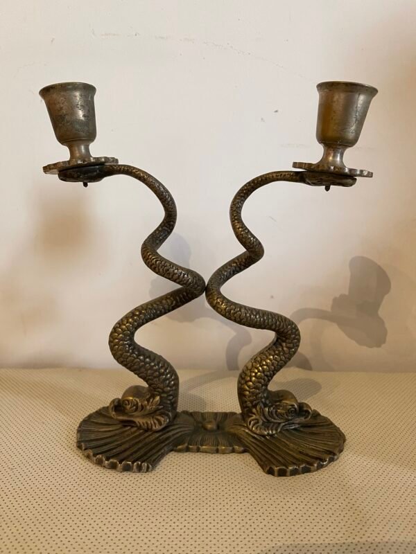 Candelabro Vintage in Bronzo con Design Serpenti Intrecciati