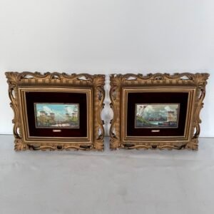 Coppia di Piccole Opere in Stile Vintage - Dipinti su Tavola Firmati "R. Fiorin"