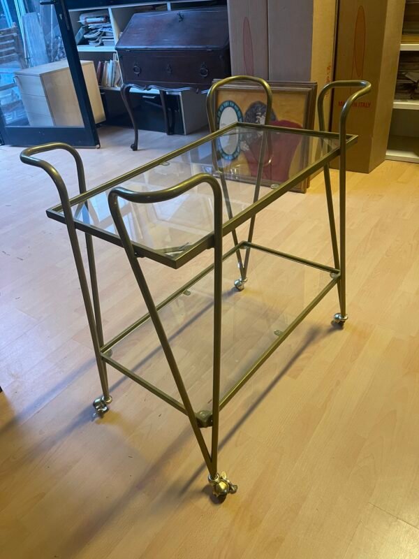 Carrello Bar/Portavivande Vintage in Metallo Dorato e Vetro - Image 2