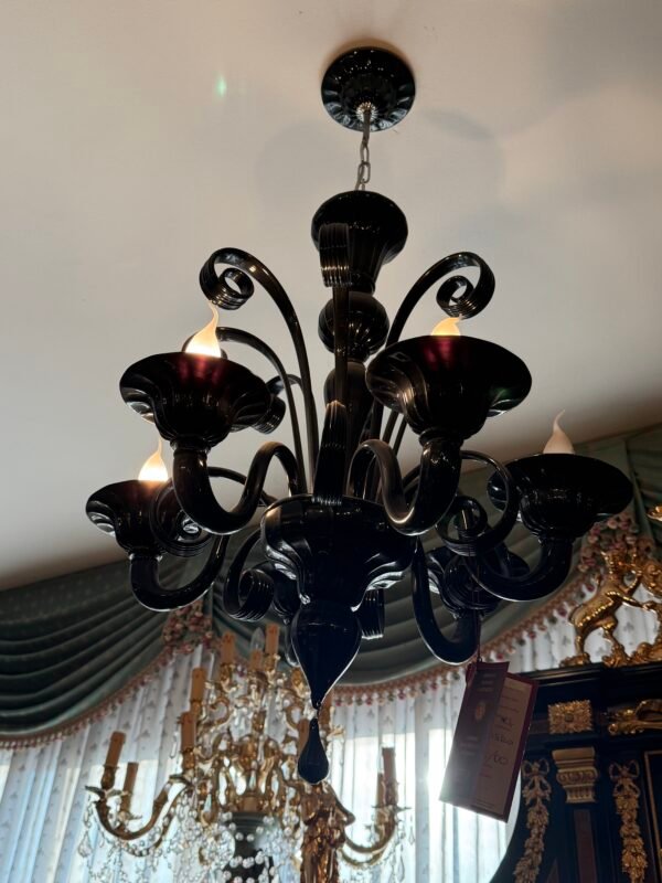 Lampadario moderno in vetro di murano nero, stile contemporaneo – Design Elegante e Raffinato. - Image 2