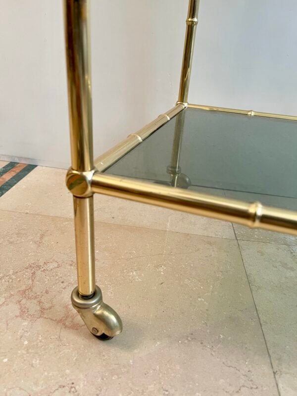 Carrello da Servizio Vintage in Ottone e Vetro – Design Bamboo Style - Image 4