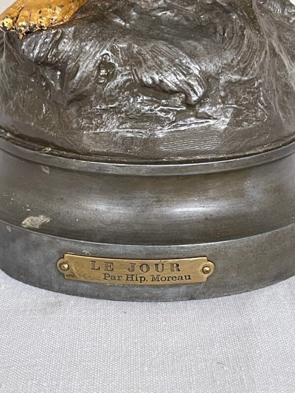 Lampada da Tavolo Art Nouveau – Scultura con Figura Femminile e Motivo Floreale - Image 2