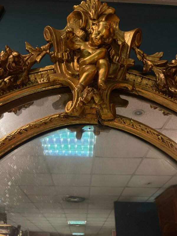 Maestozo Specchio Ovale degli Angeli Dorato, XIX secolo - Image 2
