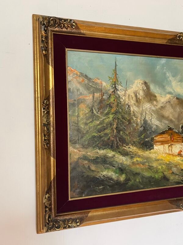 Quadro Paesaggio Alpino – Dipinto a Olio su Tela con Cornice Dorata Firmato: F. Riva - Image 2