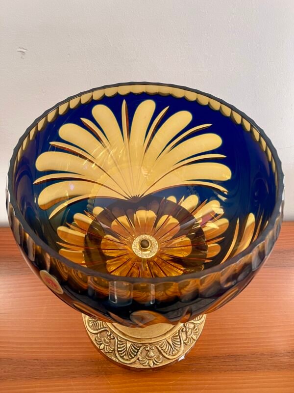 Coppa Decorativa Italiana in Cristallo Ambra e Blu su Base Dorata – Versailles - Image 5