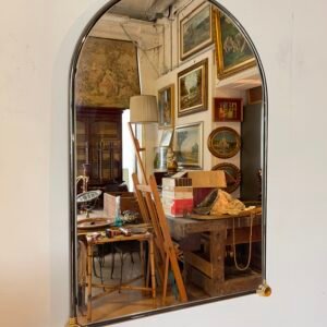 Specchio ad Arco Vintage con Cornice in Ottone e Accenti Dorati